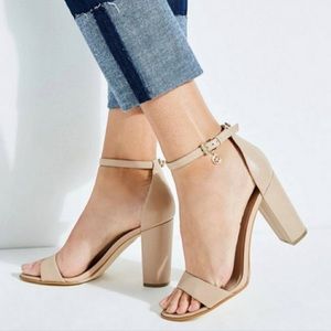 G by Guess Nude Suede Charm Chunky Block Heels